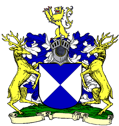 Full achievement of arms of a knight granted supporters